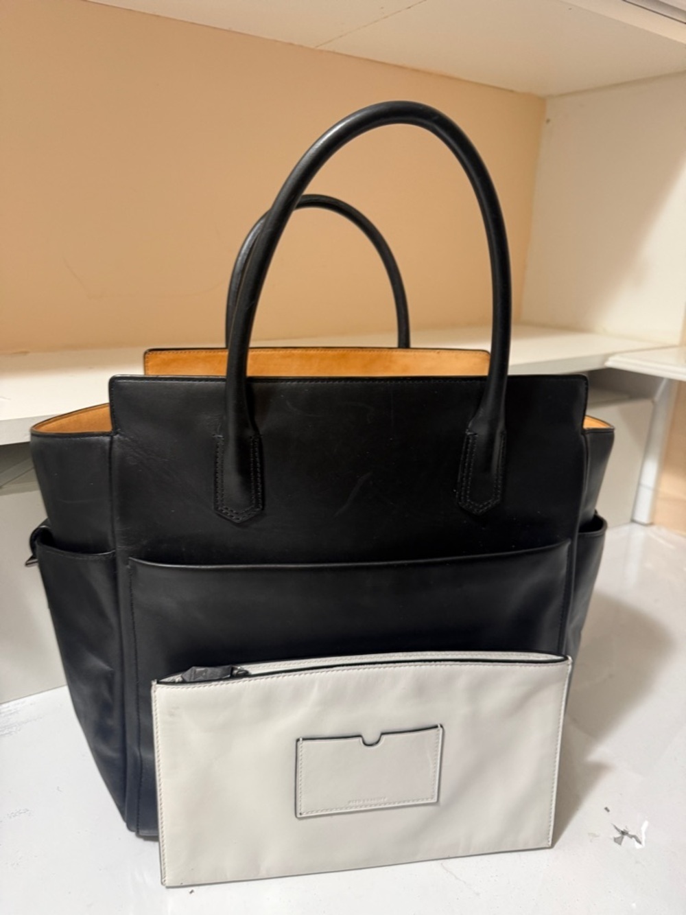 Reed Krakoff White Leather Tote with Black Trim Crafted from smooth calf leather